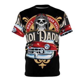 Cadi Daddy logo, Black Unisex Cut & Sew Tee (AOP)