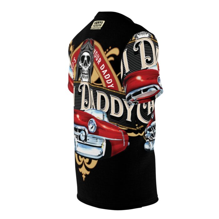 Cadi Daddy logo, Black Unisex Cut & Sew Tee (AOP) - Image 4