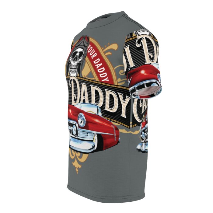 Cadi Daddy logo, Grey Unisex Cut & Sew Tee (AOP) - Image 3