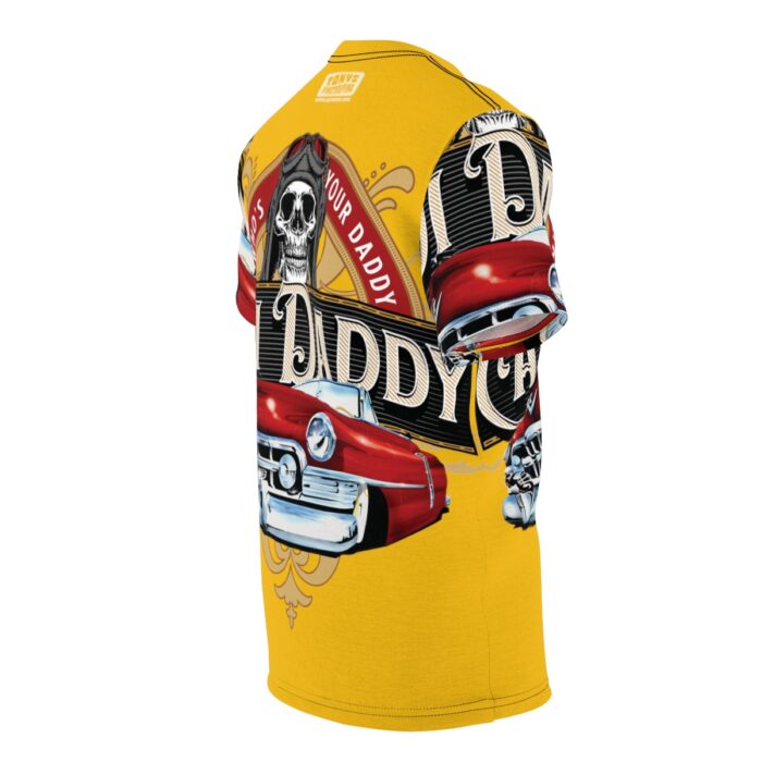 Cadi Daddy logo, Yellow Unisex Cut & Sew Tee (AOP) - Image 4