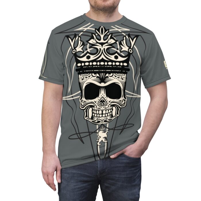 Skull Pinstriping Logo Unisex Cut & Sew Tee (AOP) - Image 12