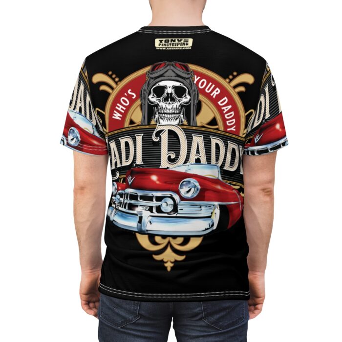 Cadi Daddy logo, Black Unisex Cut & Sew Tee (AOP) - Image 13