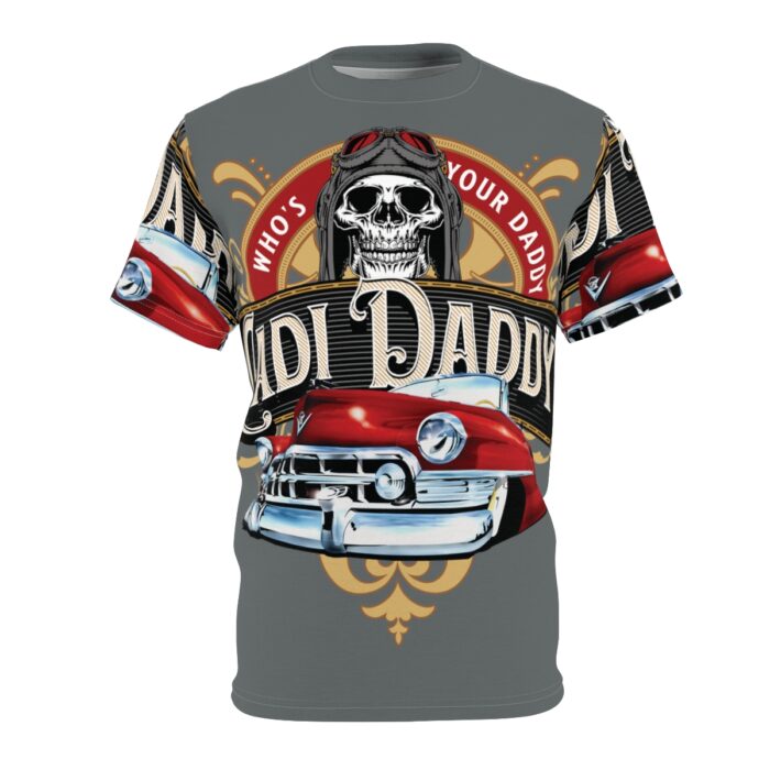 Cadi Daddy logo, Grey Unisex Cut & Sew Tee (AOP) - Image 8