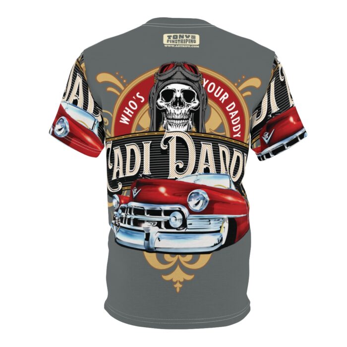 Cadi Daddy logo, Grey Unisex Cut & Sew Tee (AOP) - Image 9