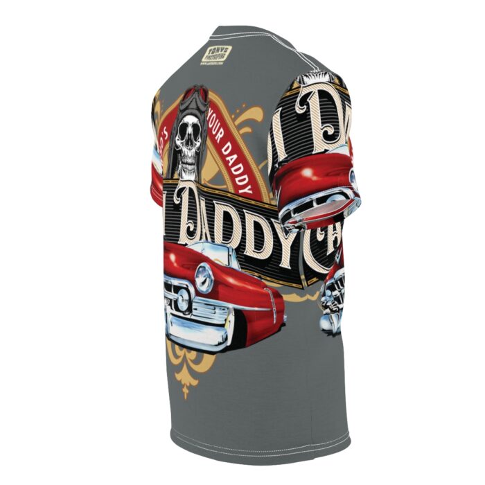 Cadi Daddy logo, Grey Unisex Cut & Sew Tee (AOP) - Image 11