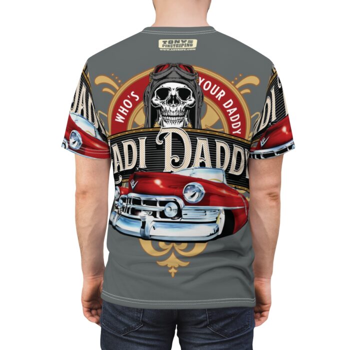 Cadi Daddy logo, Grey Unisex Cut & Sew Tee (AOP) - Image 13