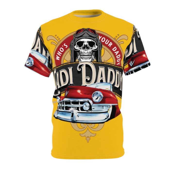 Cadi Daddy logo, Yellow Unisex Cut & Sew Tee (AOP) - Image 8