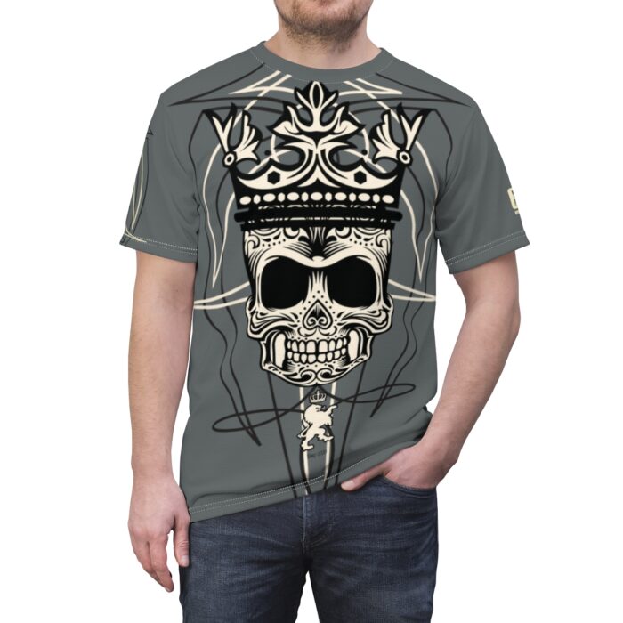 Skull Pinstriping Logo Unisex Cut & Sew Tee (AOP) - Image 5