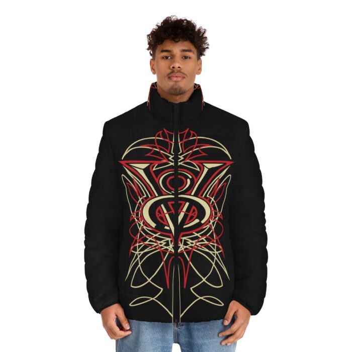 V8 with pinstriping -Men's Puffer Jacket (AOP) - Image 3