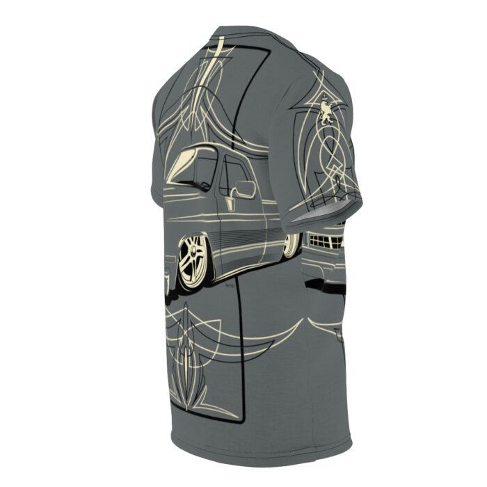 Copy of Skull with Pinstriping logo, Grey Unisex Cut & Sew Tee (AOP) - Image 4