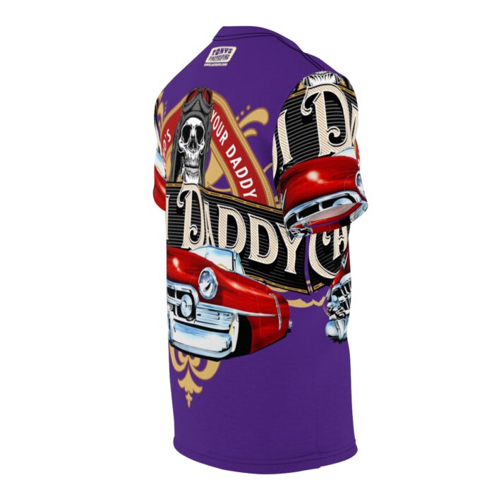 Cadi Daddy logo, Purple Unisex Cut & Sew Tee (AOP) - Image 4