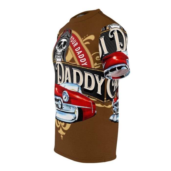 Cadi Daddy logo, Brown Unisex Cut & Sew Tee (AOP) - Image 3