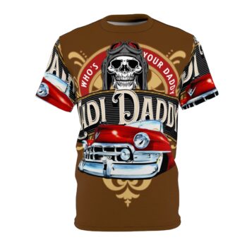 Cadi Daddy logo, Brown Unisex Cut & Sew Tee (AOP)