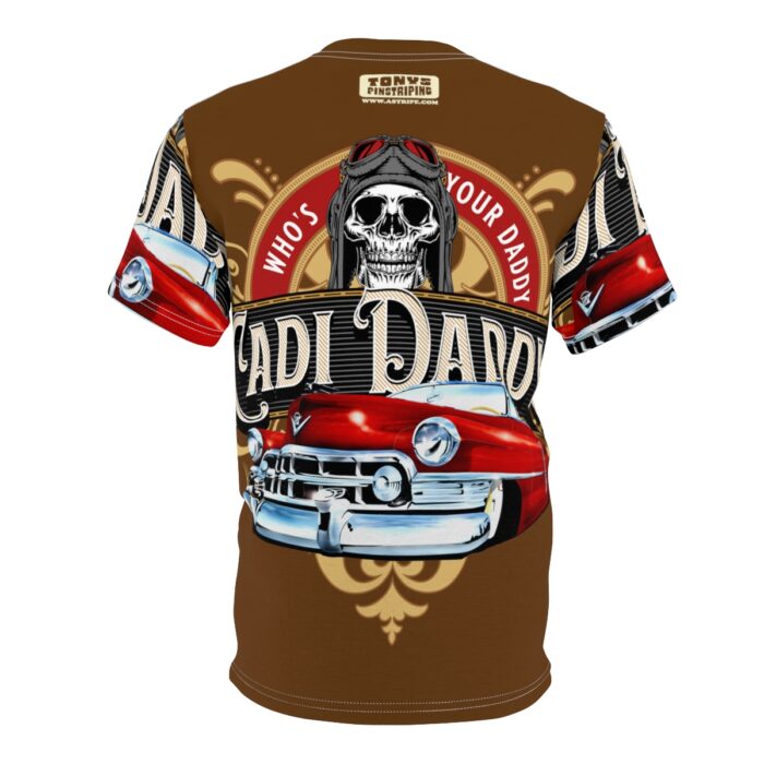 Cadi Daddy logo, Brown Unisex Cut & Sew Tee (AOP) - Image 9