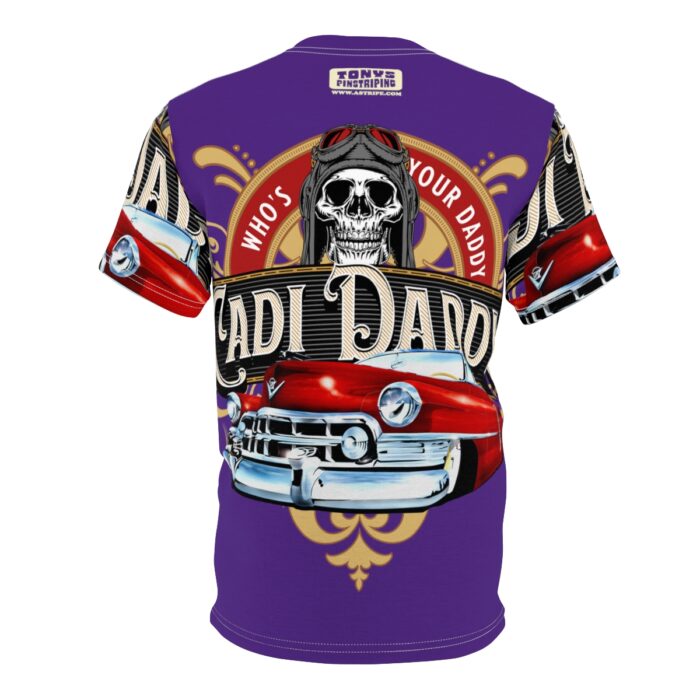 Cadi Daddy logo, Purple Unisex Cut & Sew Tee (AOP) - Image 9