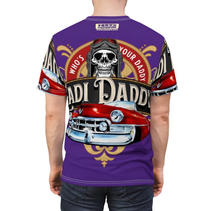 Cadi Daddy logo, Purple Unisex Cut & Sew Tee (AOP) - Image 13
