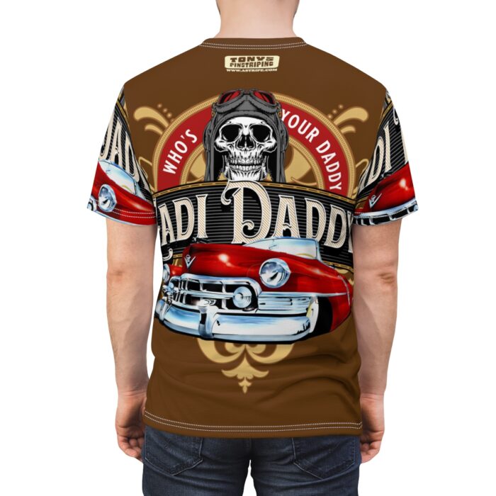 Cadi Daddy logo, Brown Unisex Cut & Sew Tee (AOP) - Image 13