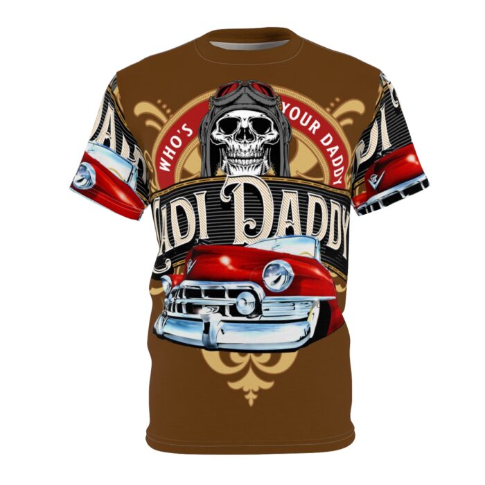 Cadi Daddy logo, Brown Unisex Cut & Sew Tee (AOP) - Image 8