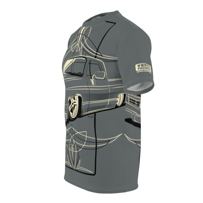 Copy of Skull with Pinstriping logo, Grey Unisex Cut & Sew Tee (AOP) - Image 10