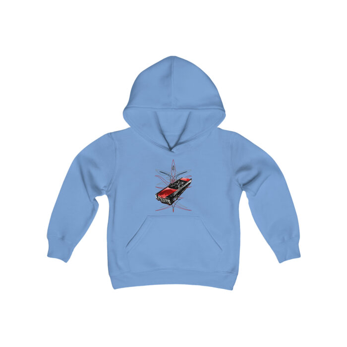 65 Cadi With pinstriping Youth Heavy Blend Hooded Sweatshirt (Jimmy Smith Art -Tonys pinstriping ) - Image 11