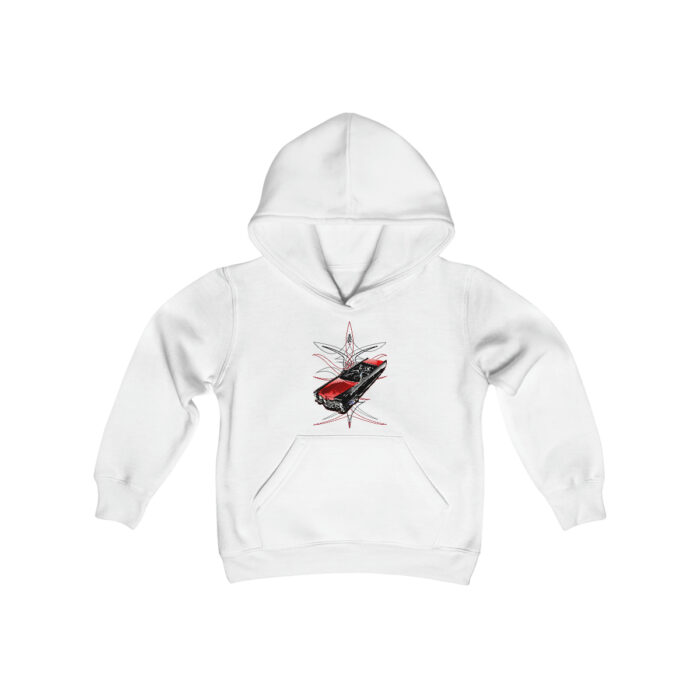 65 Cadi With pinstriping Youth Heavy Blend Hooded Sweatshirt (Jimmy Smith Art -Tonys pinstriping ) - Image 3
