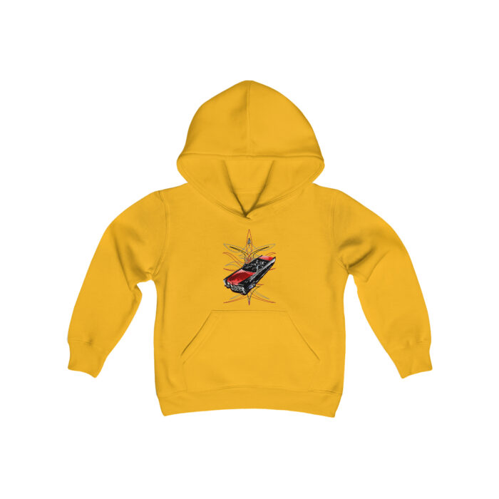 65 Cadi With pinstriping Youth Heavy Blend Hooded Sweatshirt (Jimmy Smith Art -Tonys pinstriping ) - Image 7