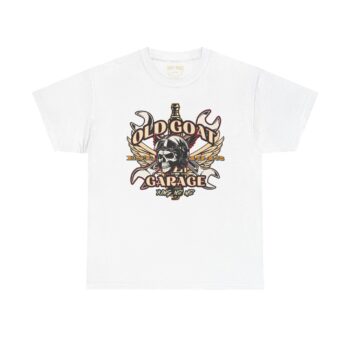 Old Goat Garage Unisex Heavy Cotton Tee – Vintage Skull & Wrench Design