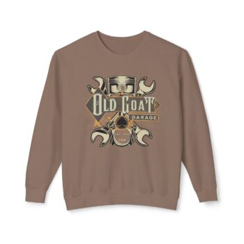 Old Goat Garage Crewneck Sweatshirt — Vintage Pistons & Wrench Mechanic Logo
