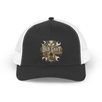 Retro Trucker Hat for Old Goat Garage, Distressed Style Cap, Gift for Dads, Fishing Hat, Outdoor Adventure Hat, Vintage Look Hat